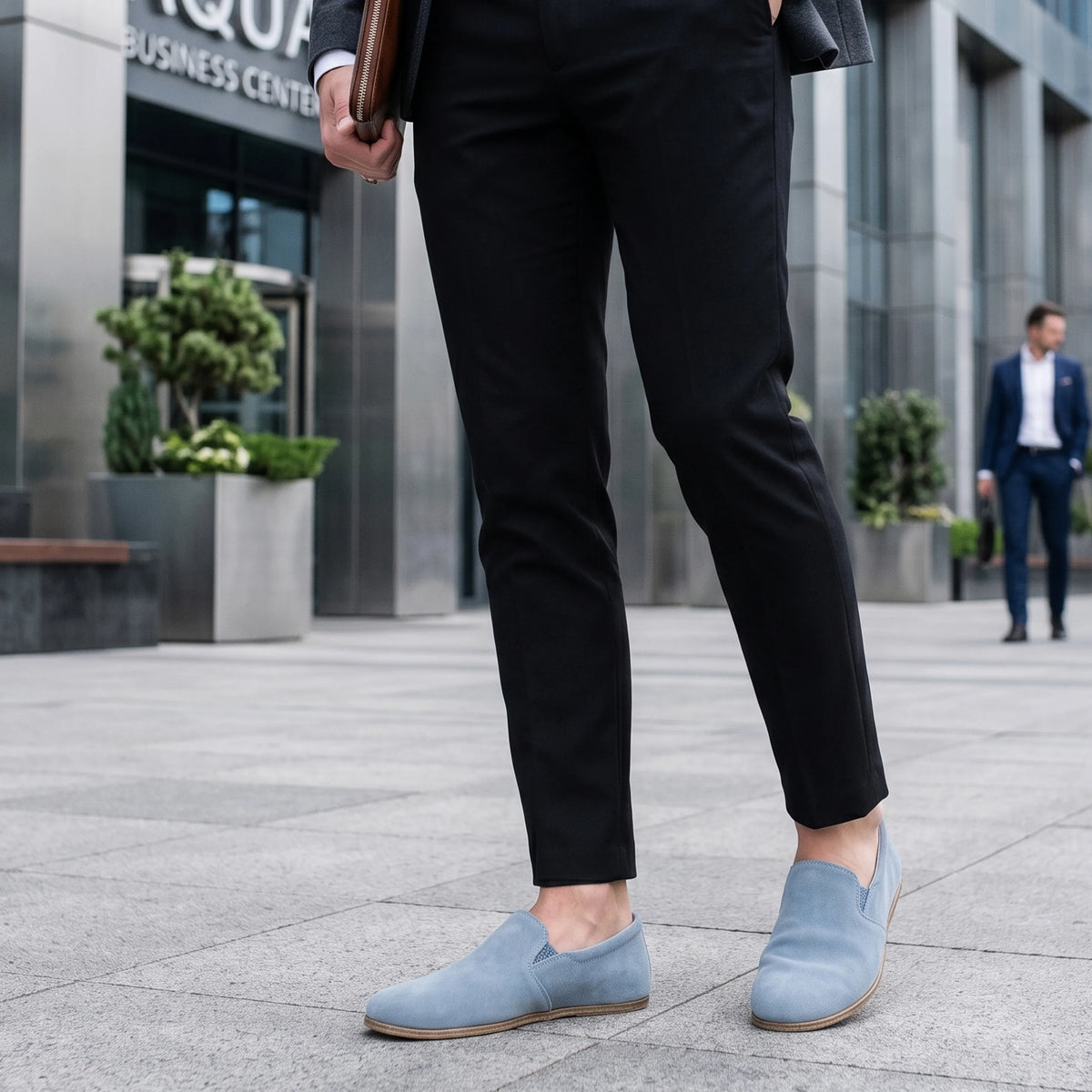 Suede Barefoot Slip-On Shoes – Classic Sole — Leather Sole – Sea Blue