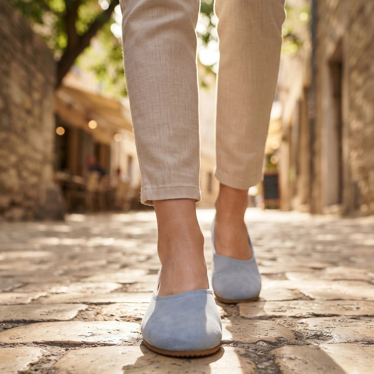 Suede Barefoot Ballet Shoes – Rubber Sole – Baby Blue