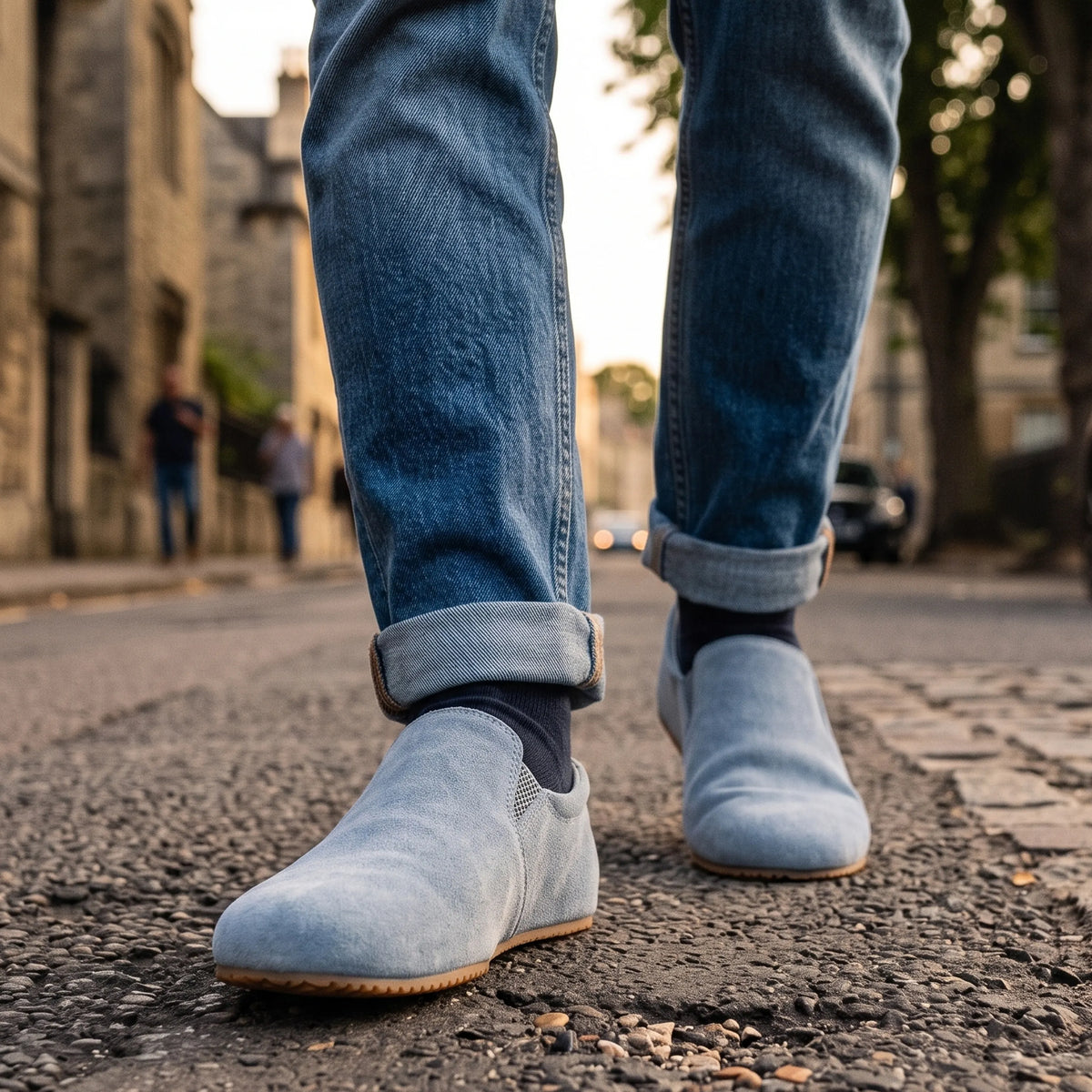 Suede Barefoot Slip-On Shoes – Rubber Sole – Baby Blue