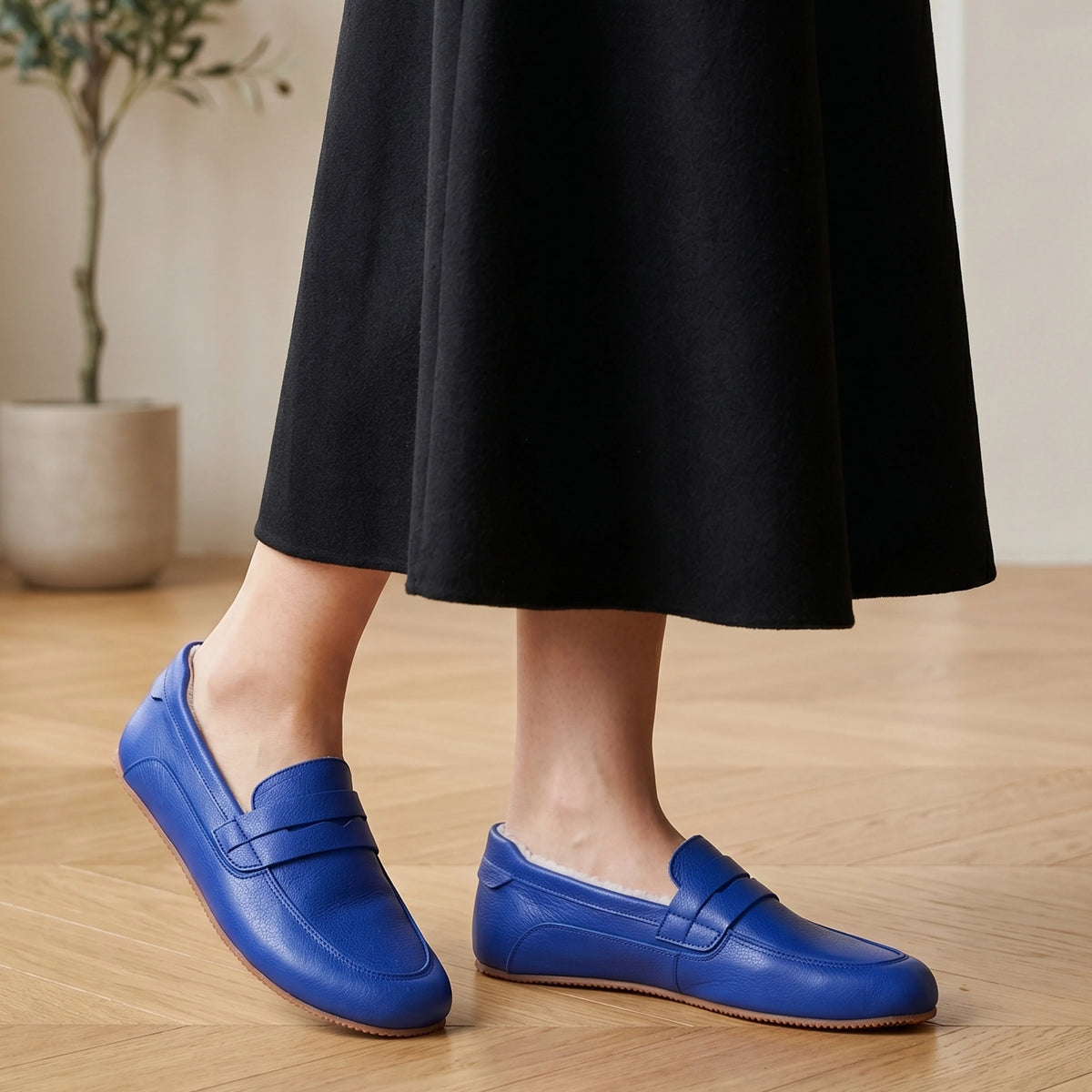 Smooth Barefoot Penny Loafer Shoes – Rubber Sole – Bright Blue