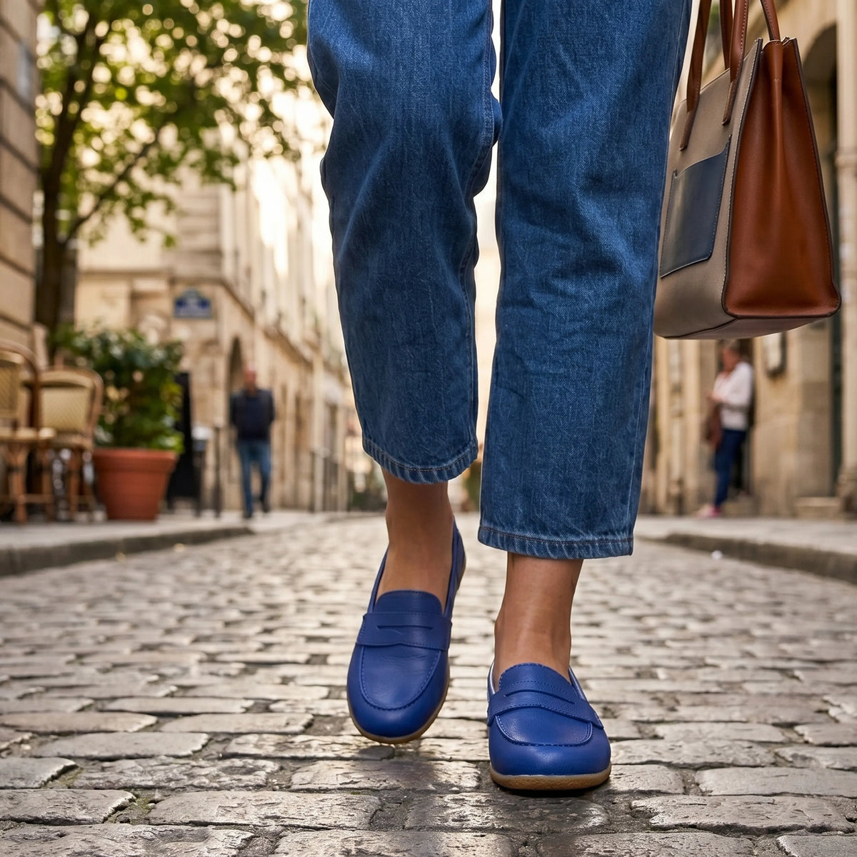 Smooth Barefoot Penny Loafer Shoes – Classic Sole — Leather Sole – Bright Blue