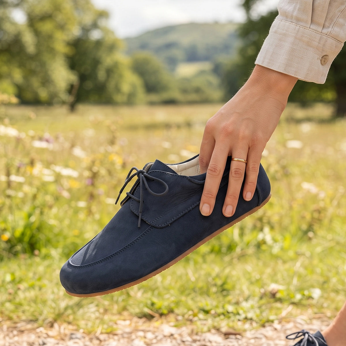 Nubuck Barefoot Laces Penny Loafer Shoes – Rubber Sole – Jeans