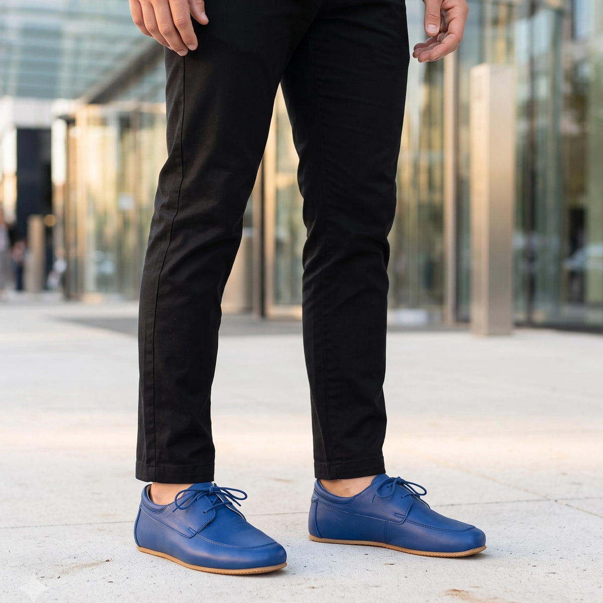 Smooth Barefoot Laces Penny Loafer Shoes – Rubber Sole – Bright Blue