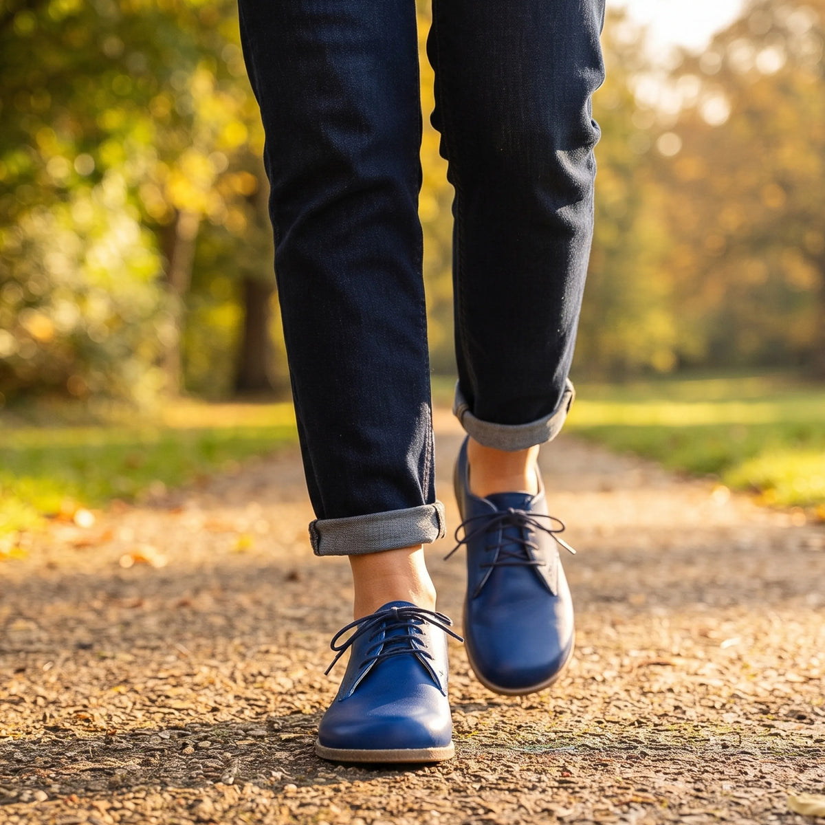 Smooth Barefoot Oxford Shoes – Classic Sole — Leather Sole – Bright Blue