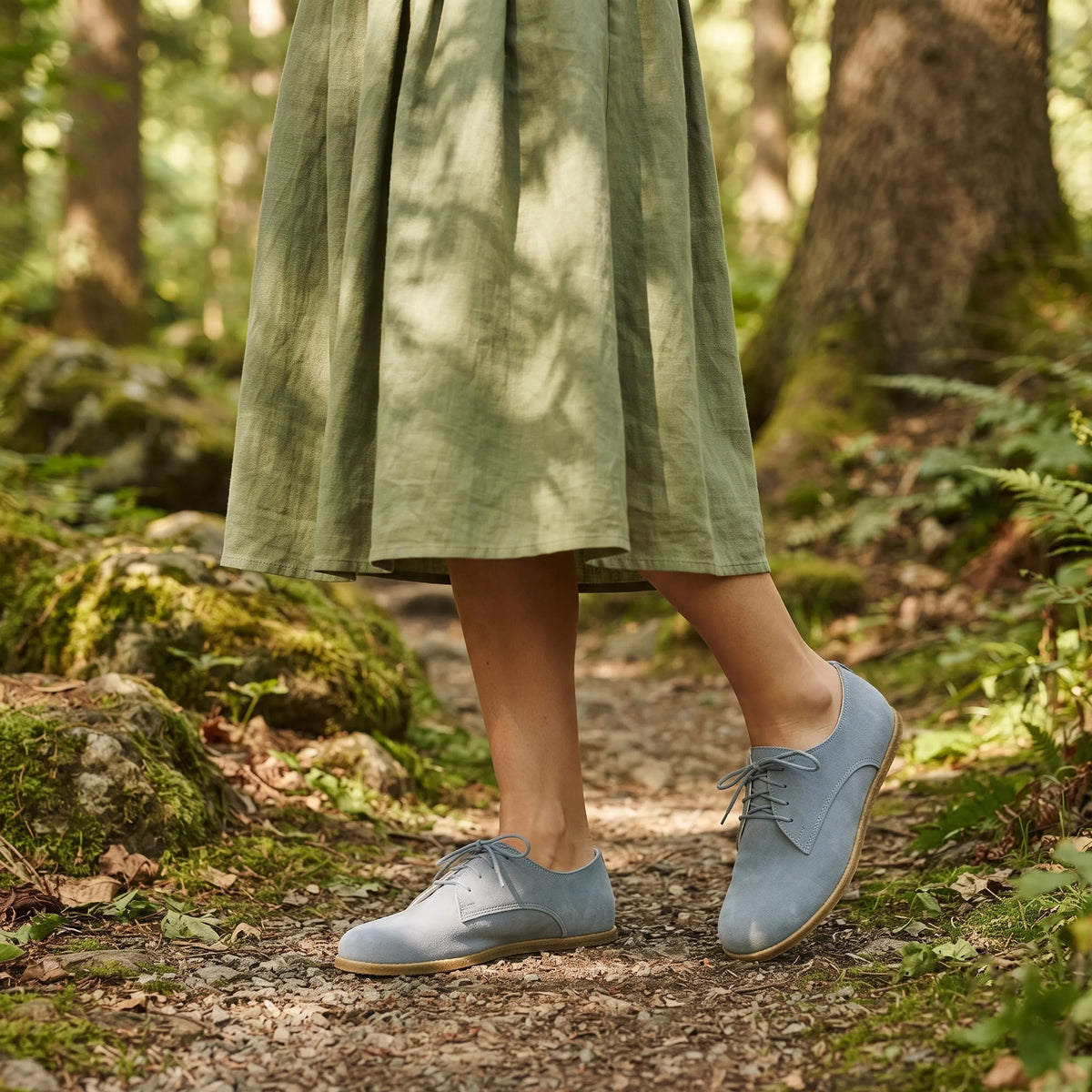 Suede Barefoot Oxford Shoes – Classic Sole — Leather Sole – Baby Blue