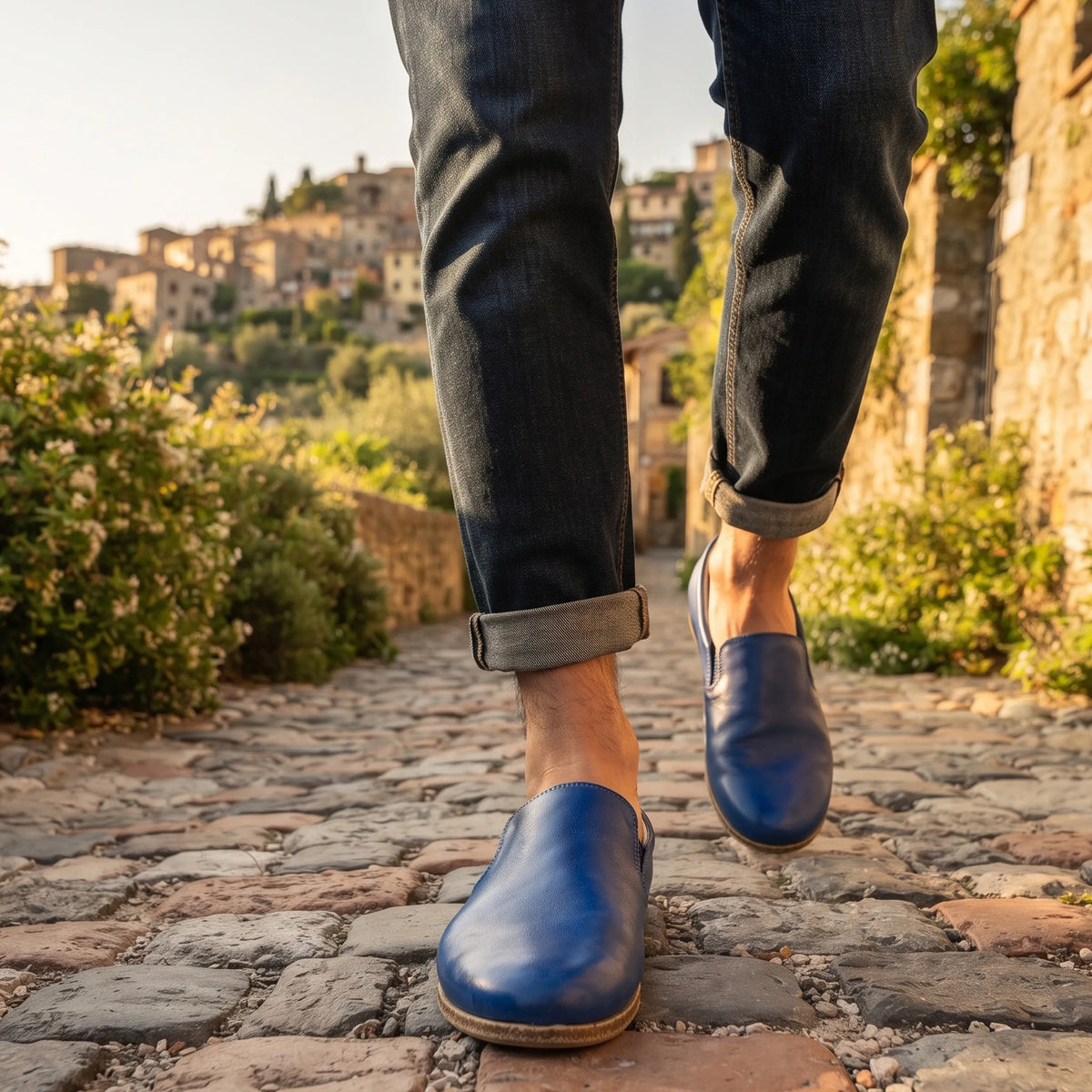 Smooth Barefoot Slip-On Shoes – Classic Sole — Leather Sole – Bright Blue