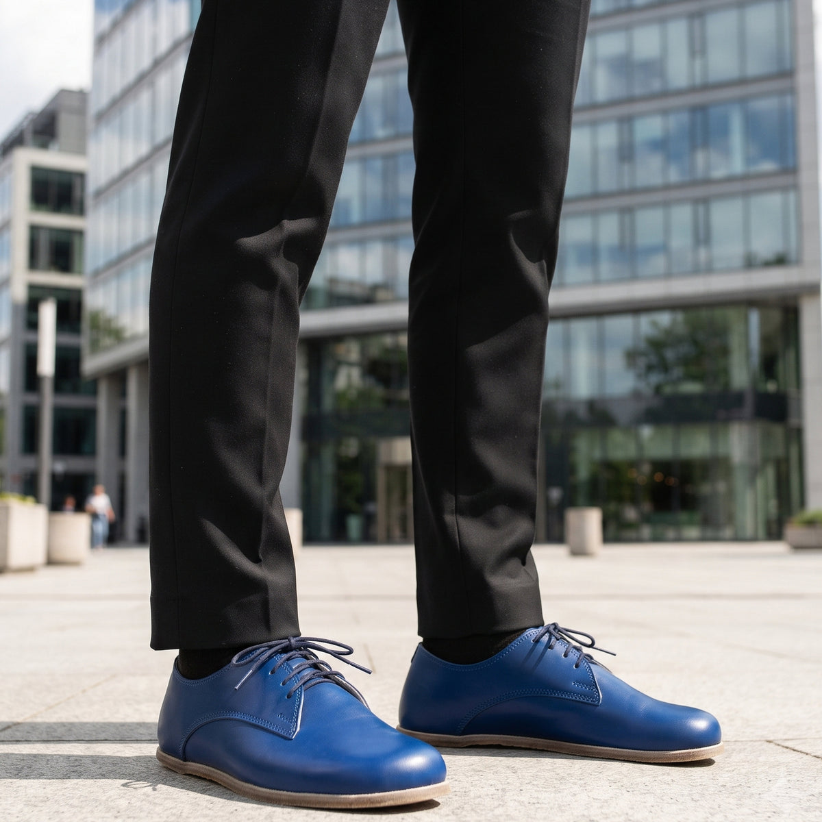 Smooth Barefoot Oxford Shoes – Classic Sole — Leather Sole – Bright Blue
