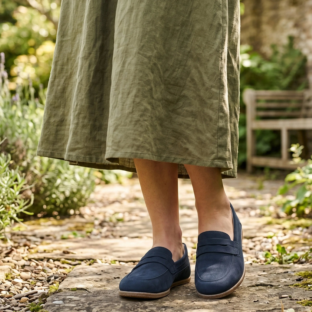 Nubuck Barefoot Penny Loafer Shoes – Classic Sole — Leather Sole – Jeans