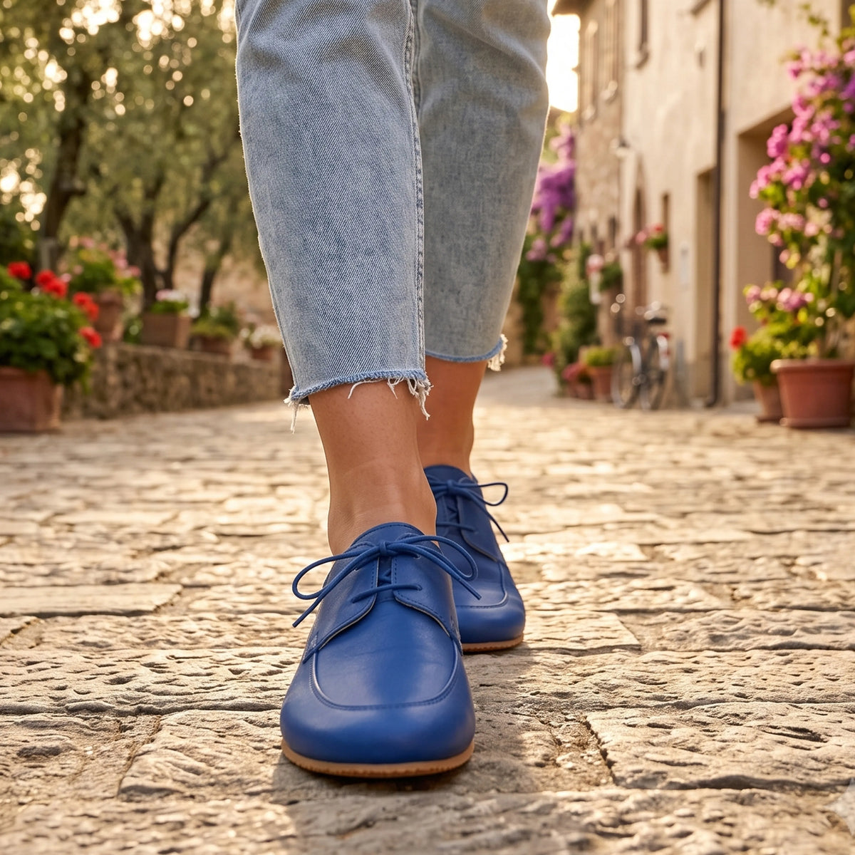 Smooth Barefoot Laces Penny Loafer Shoes – Rubber Sole – Bright Blue