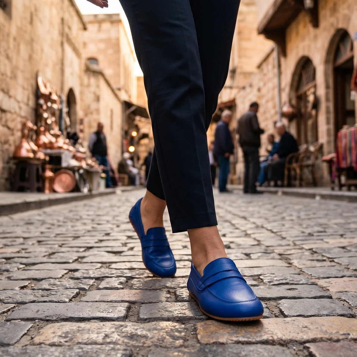 Smooth Barefoot Penny Loafer Shoes – Rubber Sole – Bright Blue