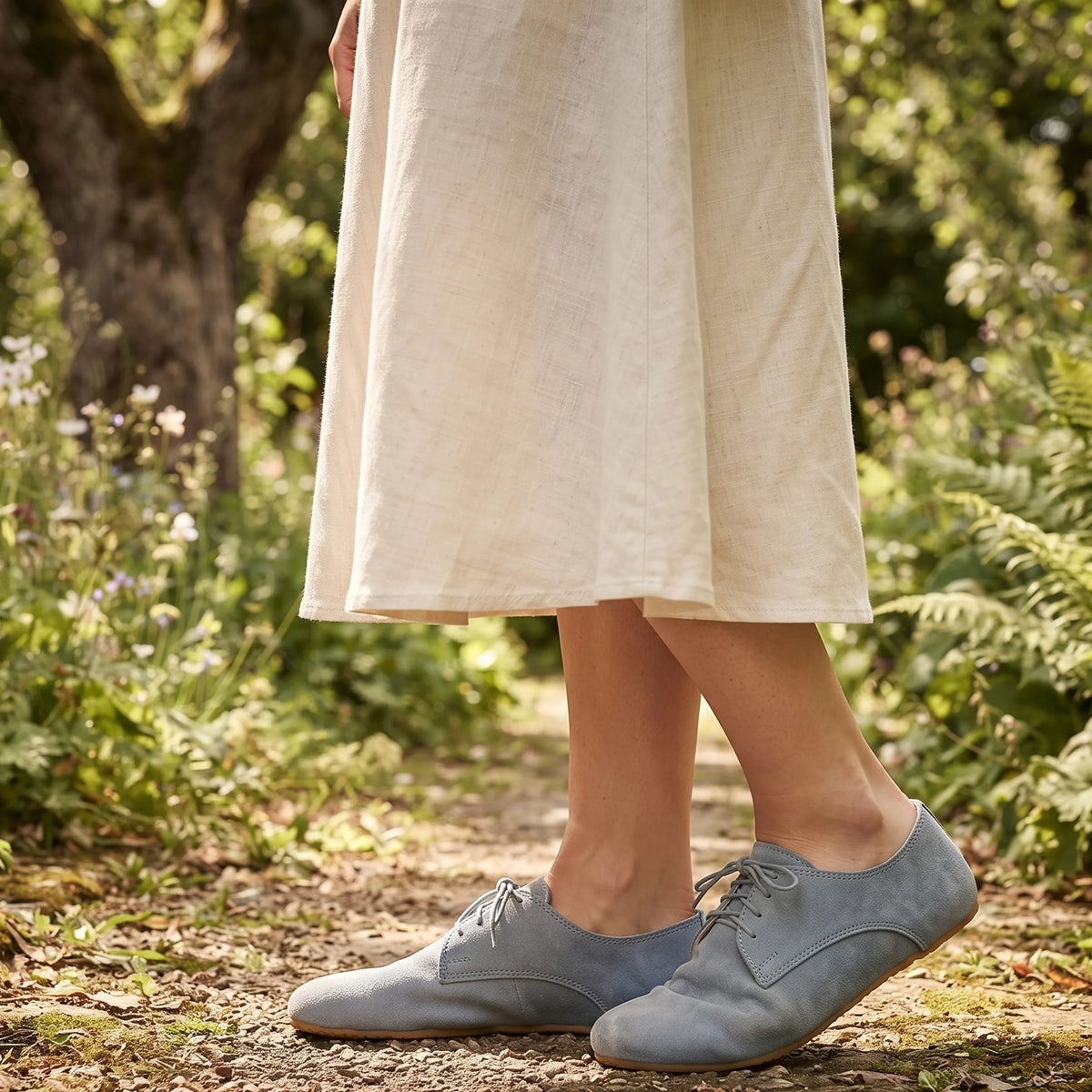 Suede Barefoot Oxford Shoes – Rubber Sole – Baby Blue
