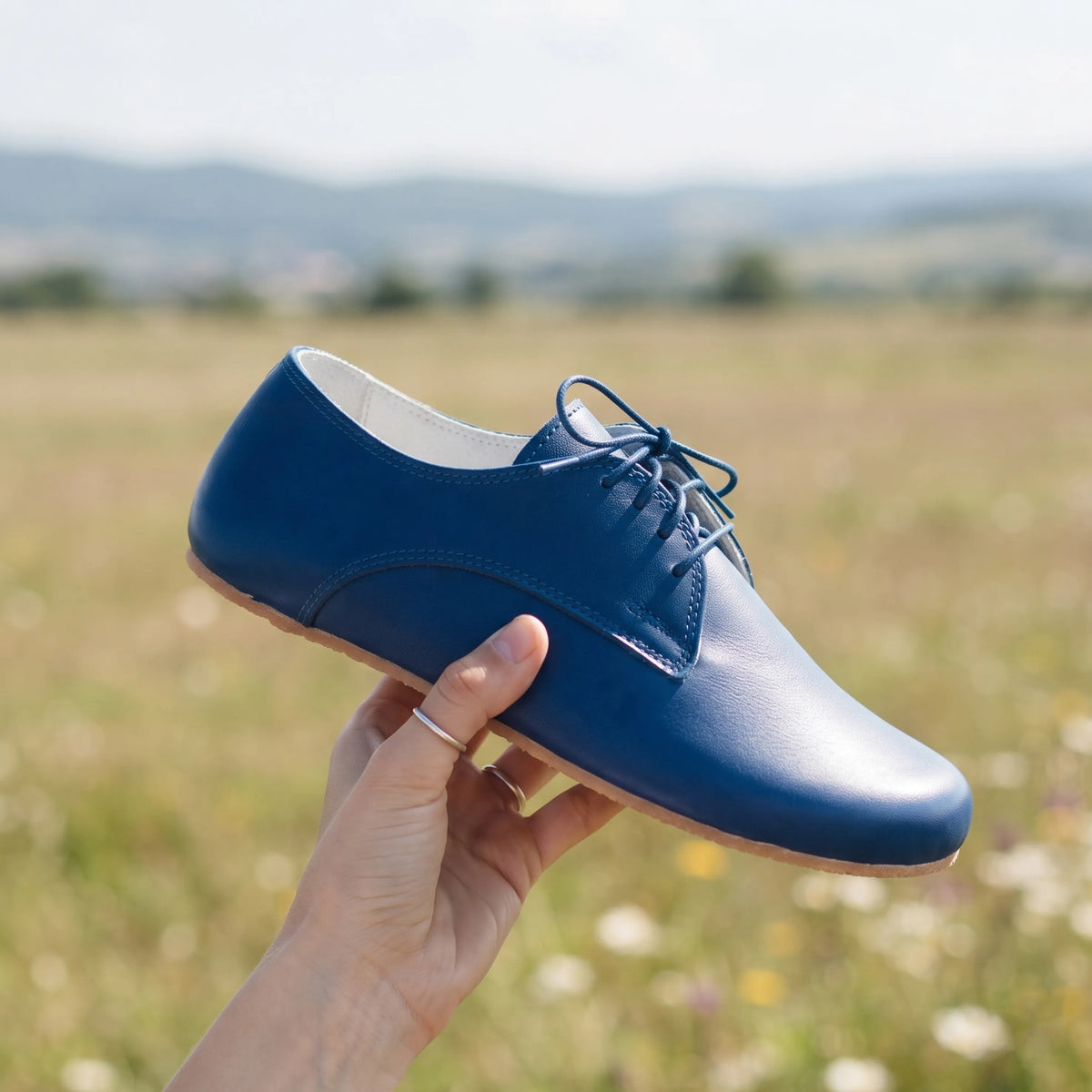 Smooth Barefoot Oxford Shoes – Rubber Sole – Bright Blue