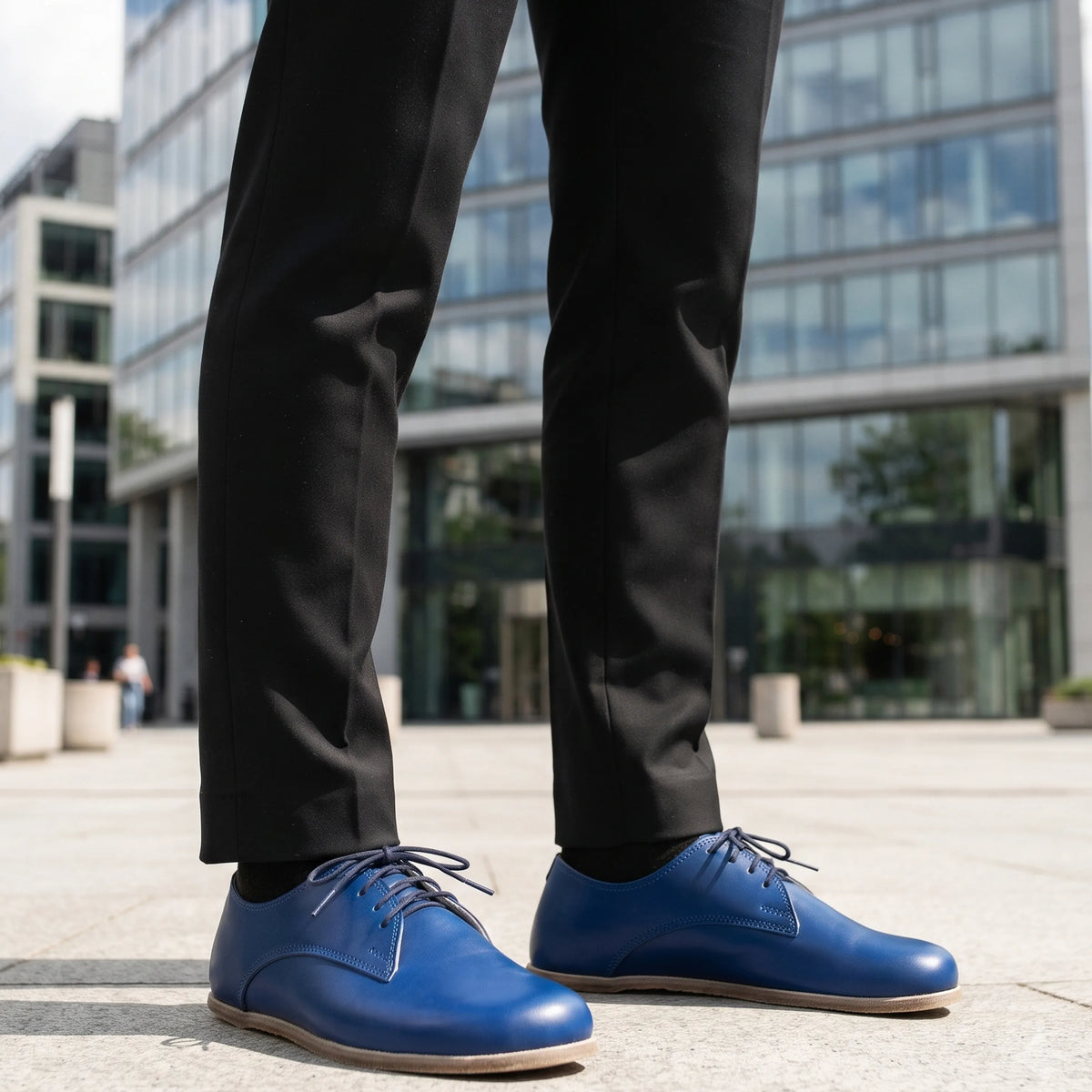 Smooth Barefoot Oxford Shoes – Classic Sole — Leather Sole – Bright Blue