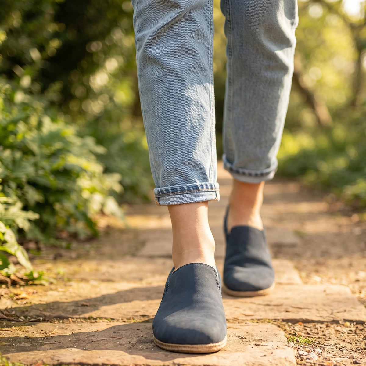 Nubuck Barefoot Slip-On Shoes – Classic Sole — Leather Sole – Jeans