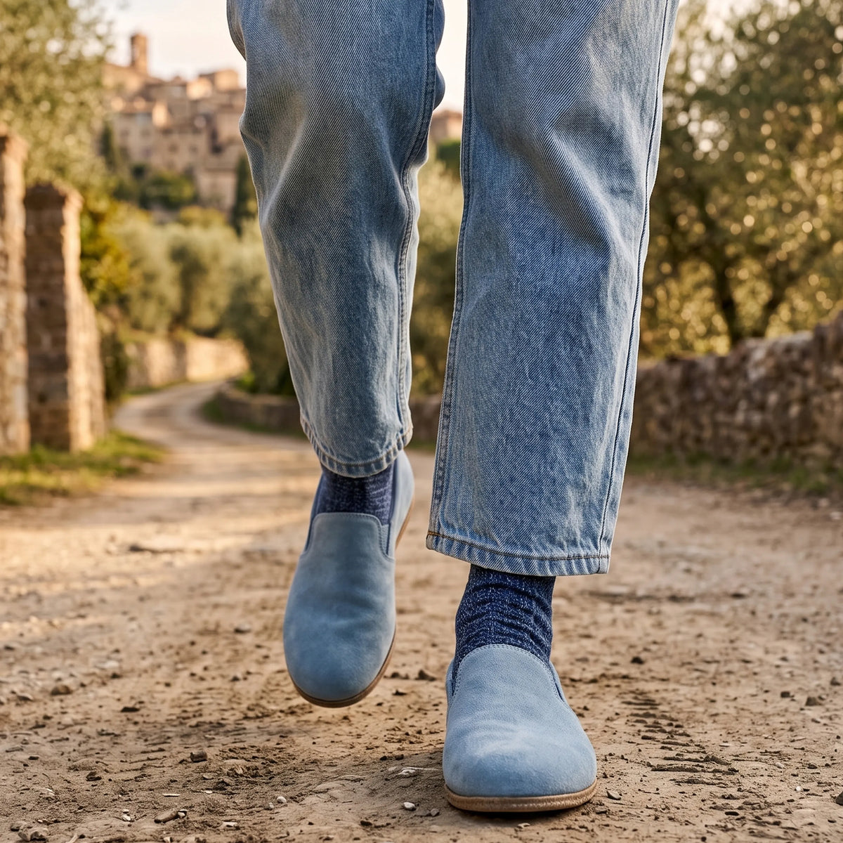 Suede Barefoot Slip-On Shoes – Classic Sole — Leather Sole – Sea Blue