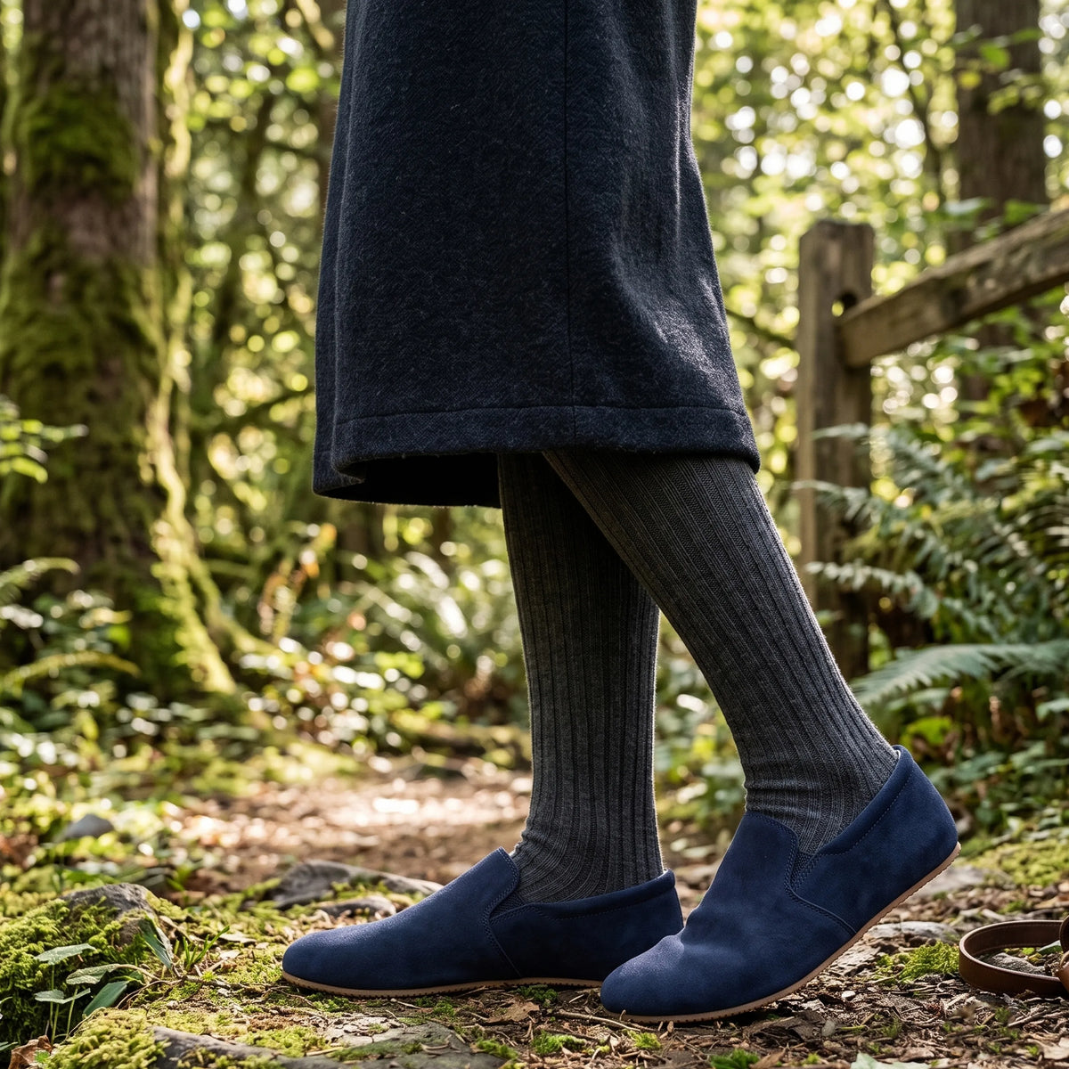 Suede Barefoot Slip-On Shoes – Rubber Sole – Navy Blue