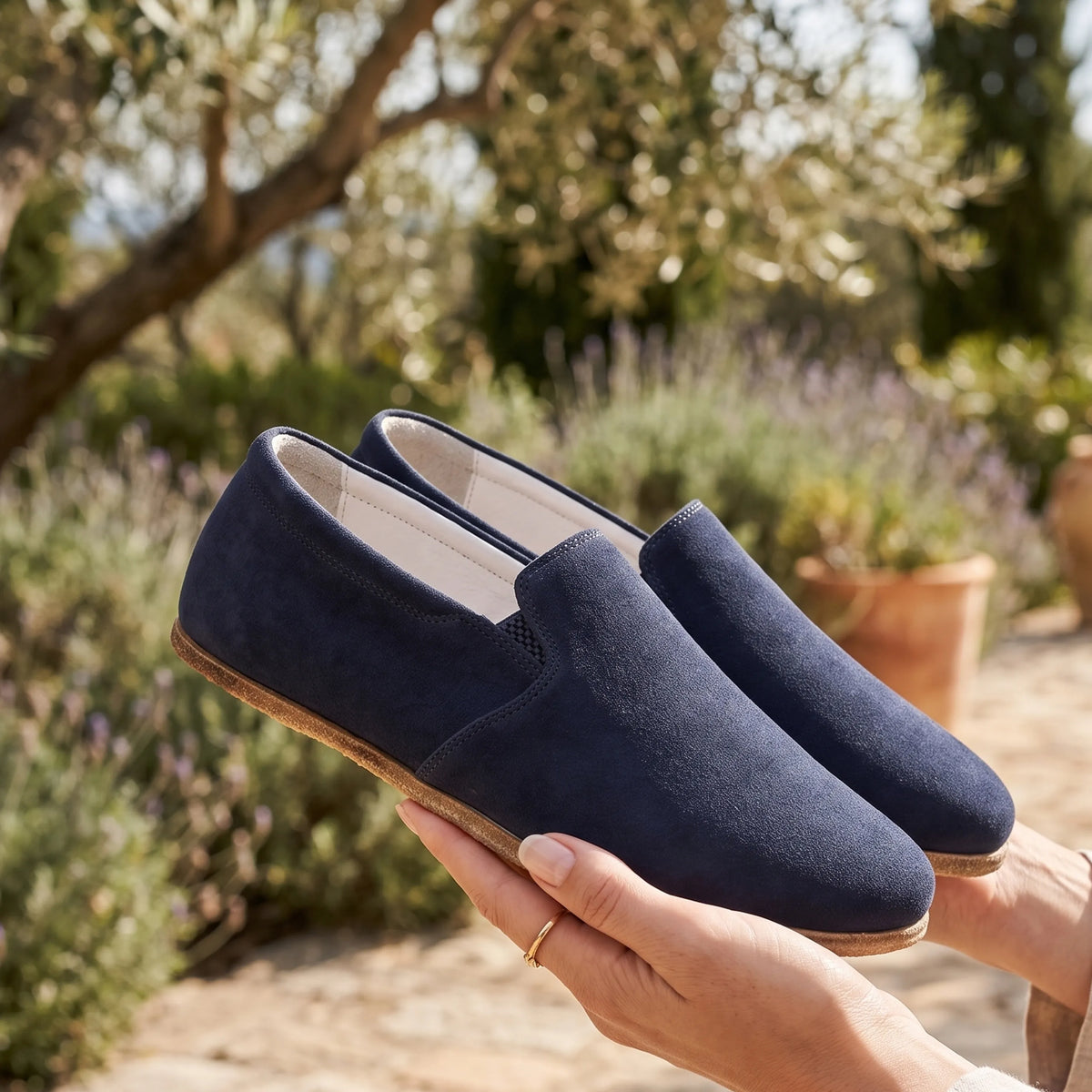 Suede Barefoot Slip-On Shoes – Classic Sole — Leather Sole – Navy Blue