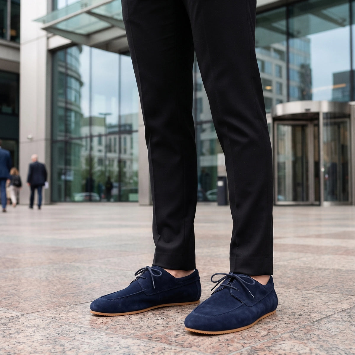 Suede Barefoot Laces Penny Loafer Shoes – Rubber Sole – Navy Blue