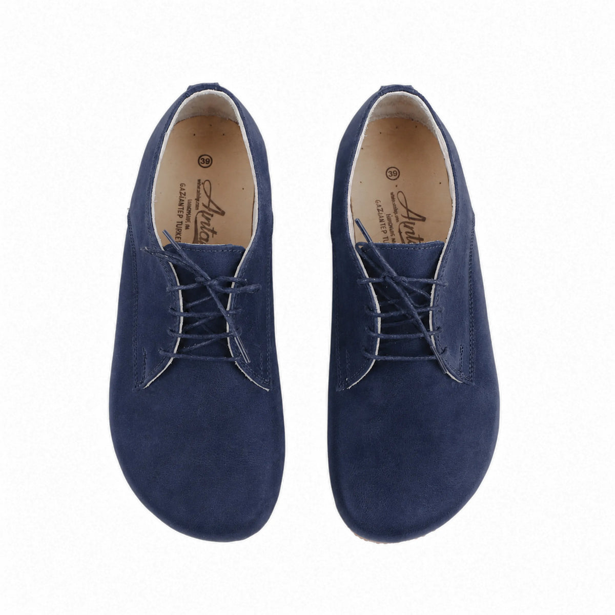 Suede Barefoot Oxford Shoes – Classic Sole — Leather Sole – Navy Blue