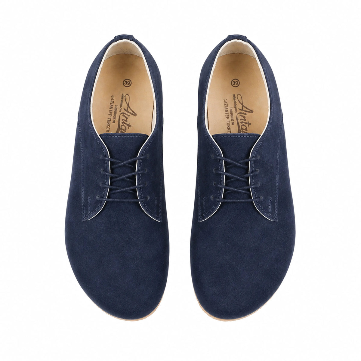 Suede Barefoot Oxford Shoes — Leather Sole – Navy Blue