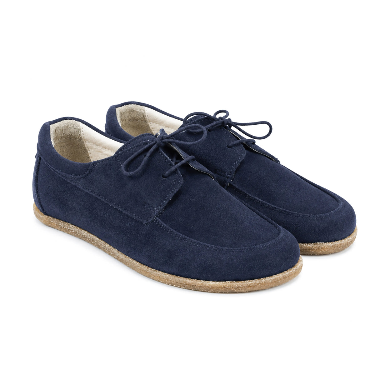 Suede Barefoot Laces Penny Loafer Shoes – Classic Sole — Leather Sole – Navy Blue