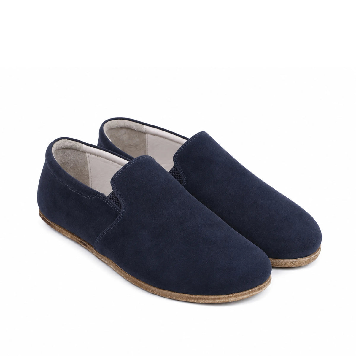 Suede Barefoot Slip-On Shoes – Classic Sole — Leather Sole – Navy Blue