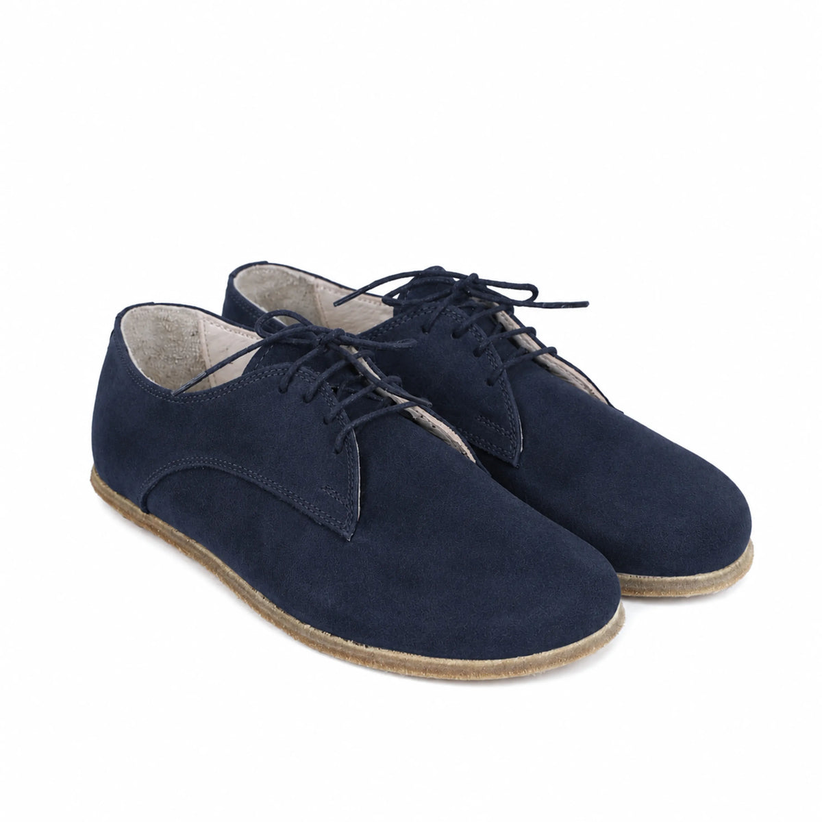Suede Barefoot Oxford Shoes – Classic Sole — Leather Sole – Navy Blue