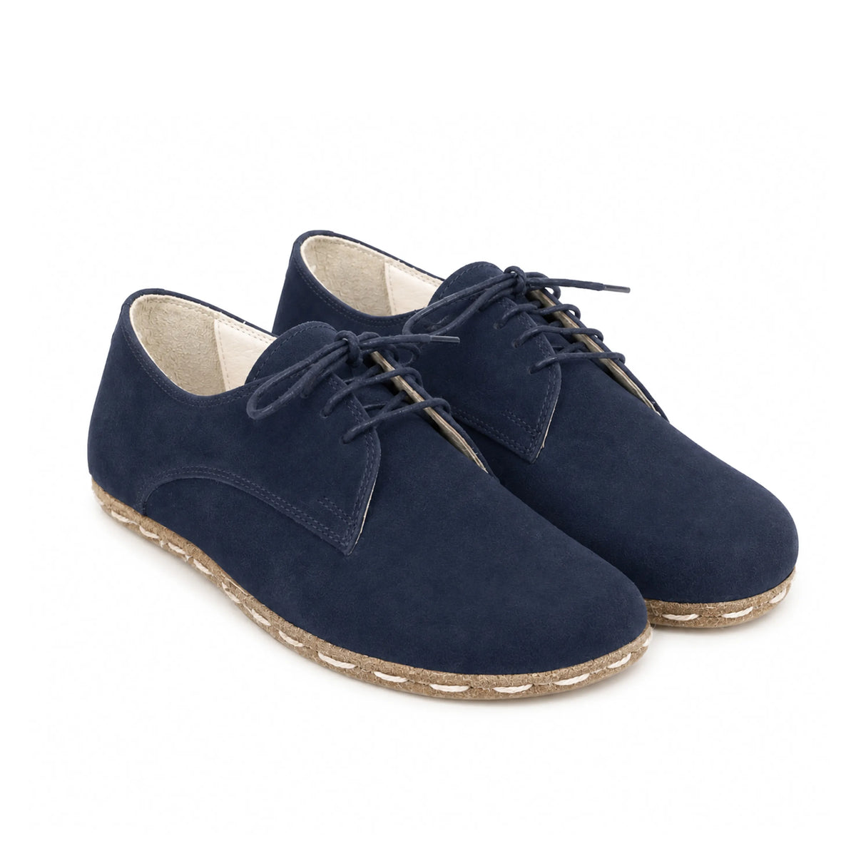 Suede Barefoot Oxford Shoes — Leather Sole – Navy Blue