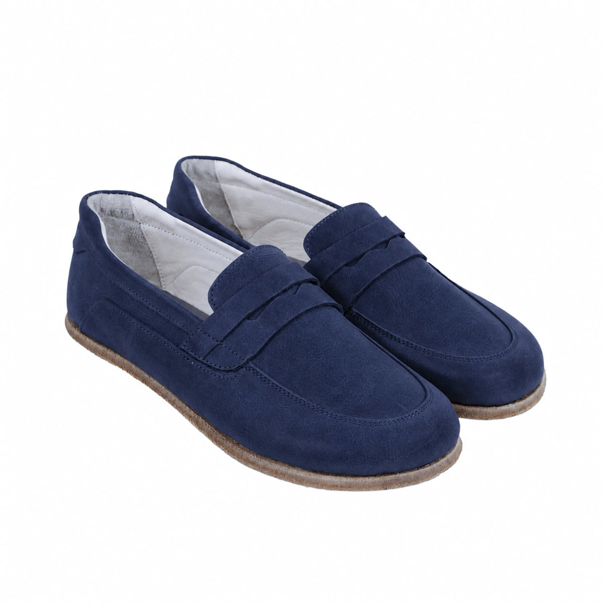 Suede Barefoot Penny Loafer Shoes – Classic Sole — Leather Sole – Navy Blue