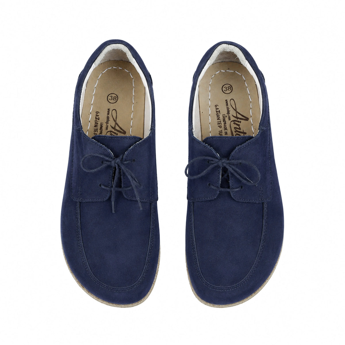 Suede Barefoot Laces Penny Loafer Shoes – Classic Sole — Leather Sole – Navy Blue