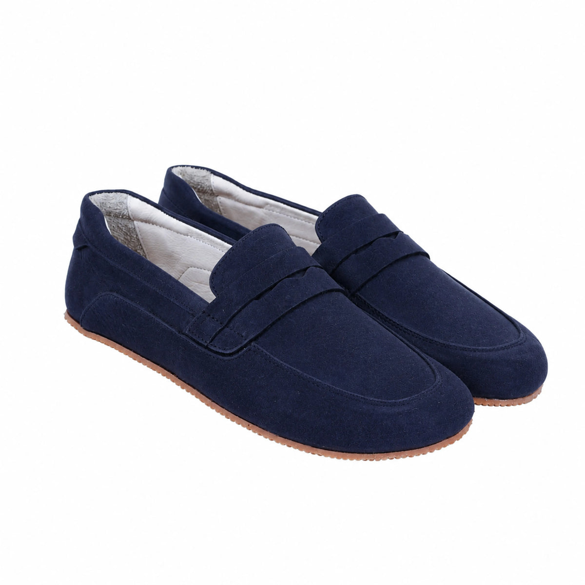 Suede Barefoot Penny Loafer Shoes – Rubber Sole – Navy Blue