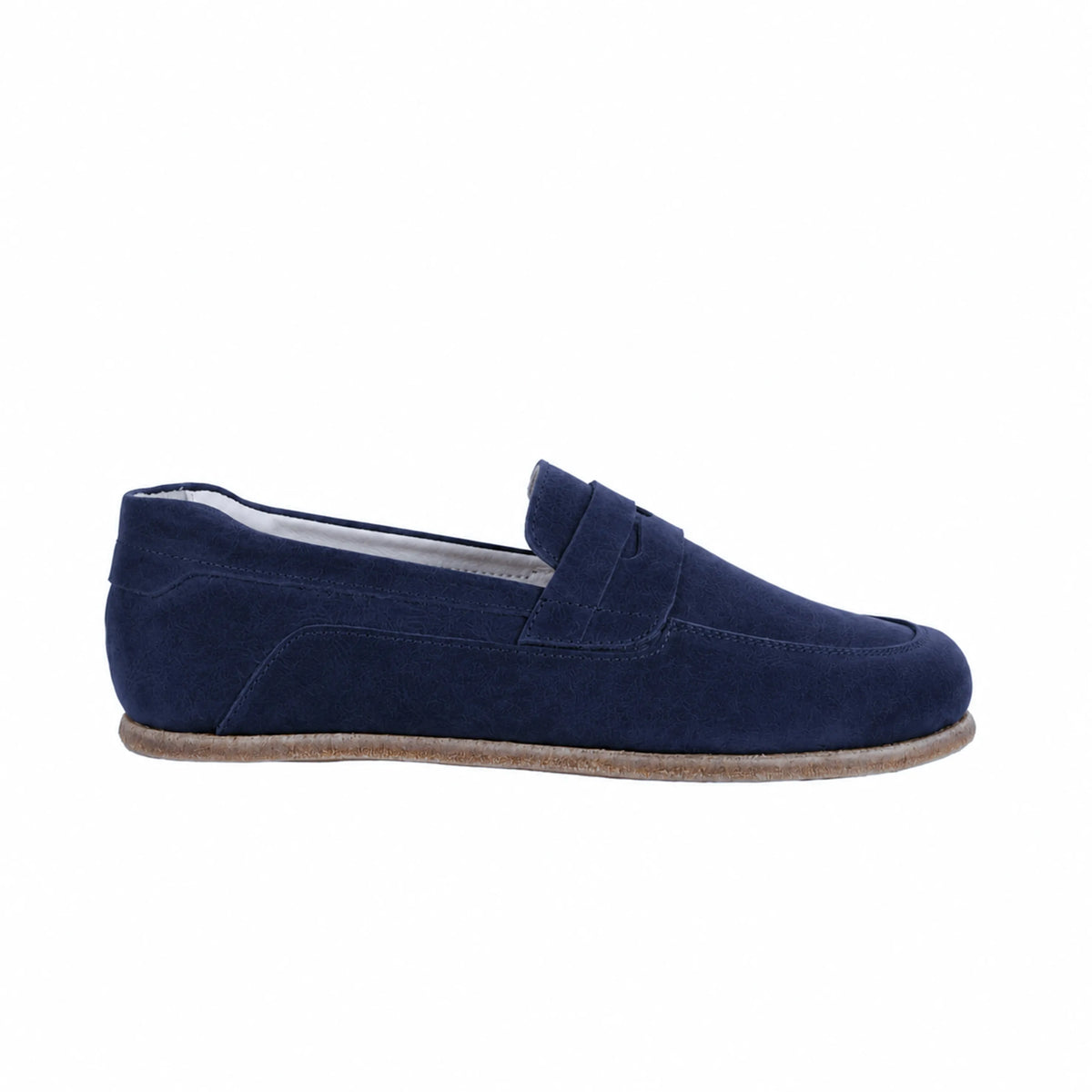 Suede Barefoot Penny Loafer Shoes – Classic Sole — Leather Sole – Navy Blue