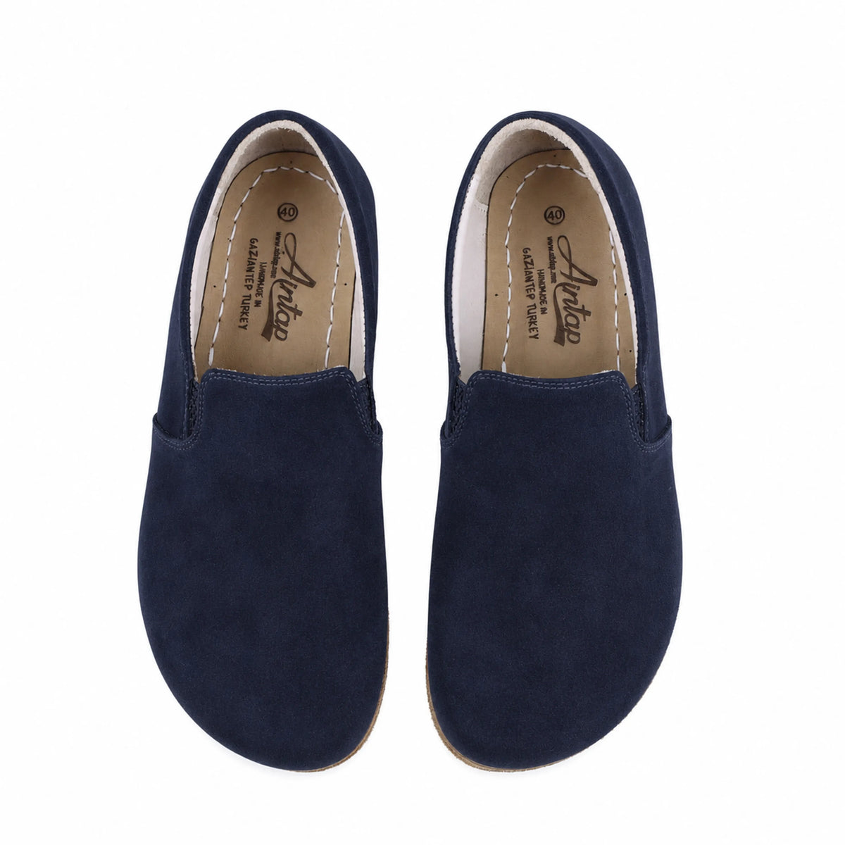 Suede Barefoot Slip-On Shoes – Classic Sole — Leather Sole – Navy Blue