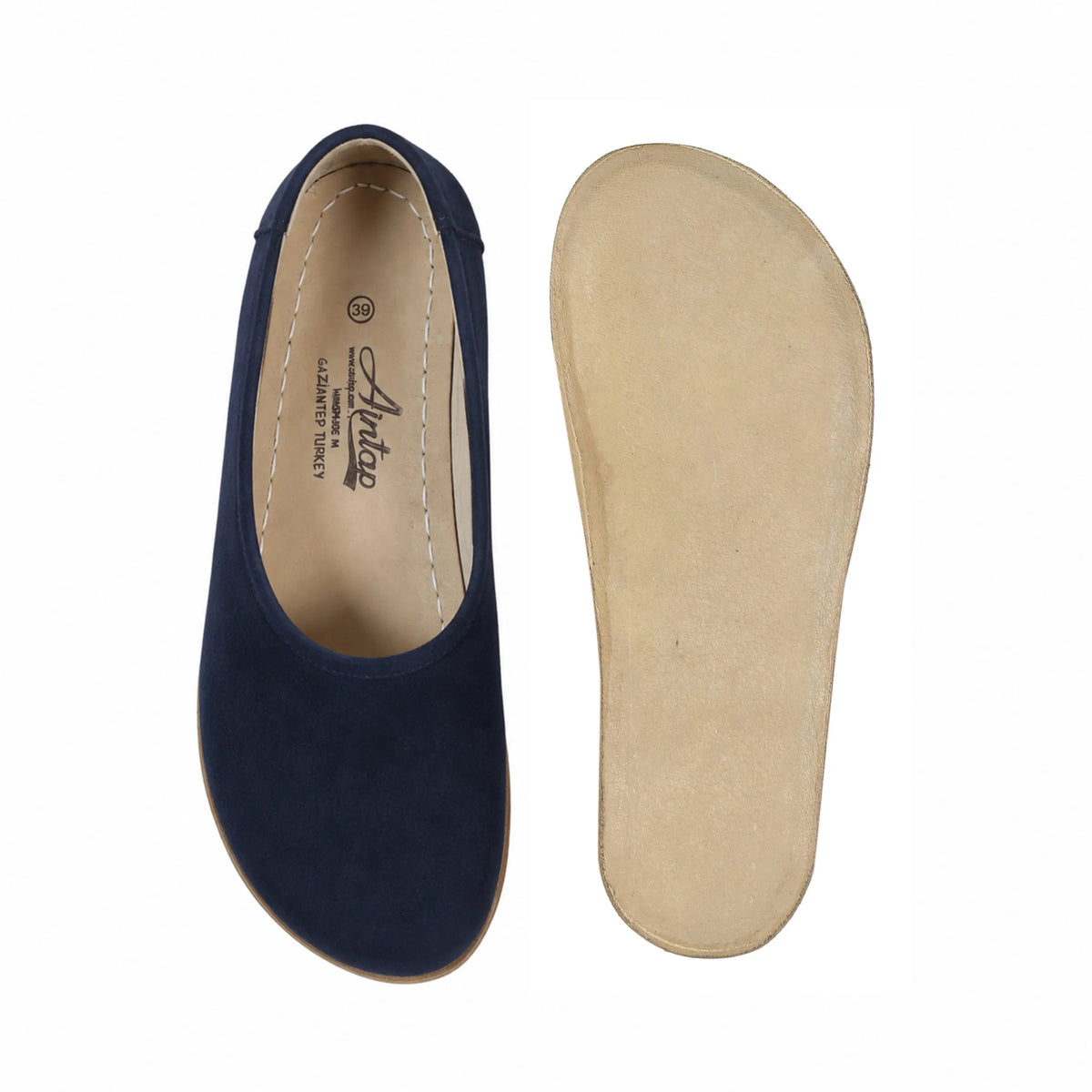 Suede Barefoot Ballet Shoes – Classic Sole — Leather Sole – Navy Blue