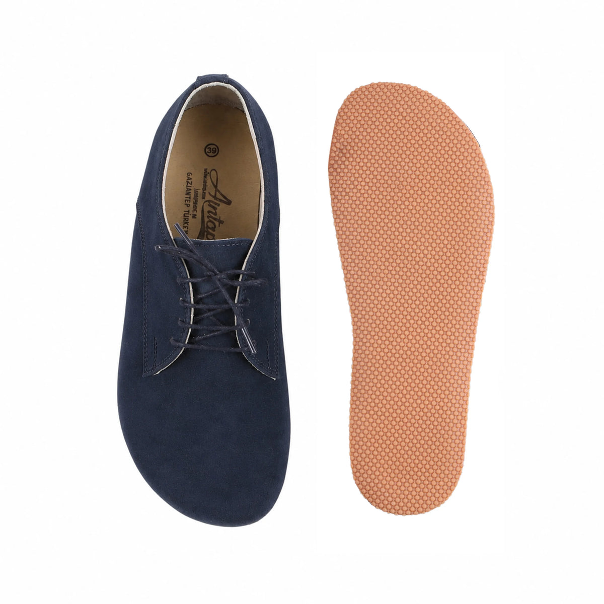 Suede Barefoot Oxford Shoes – Rubber Sole – Navy Blue