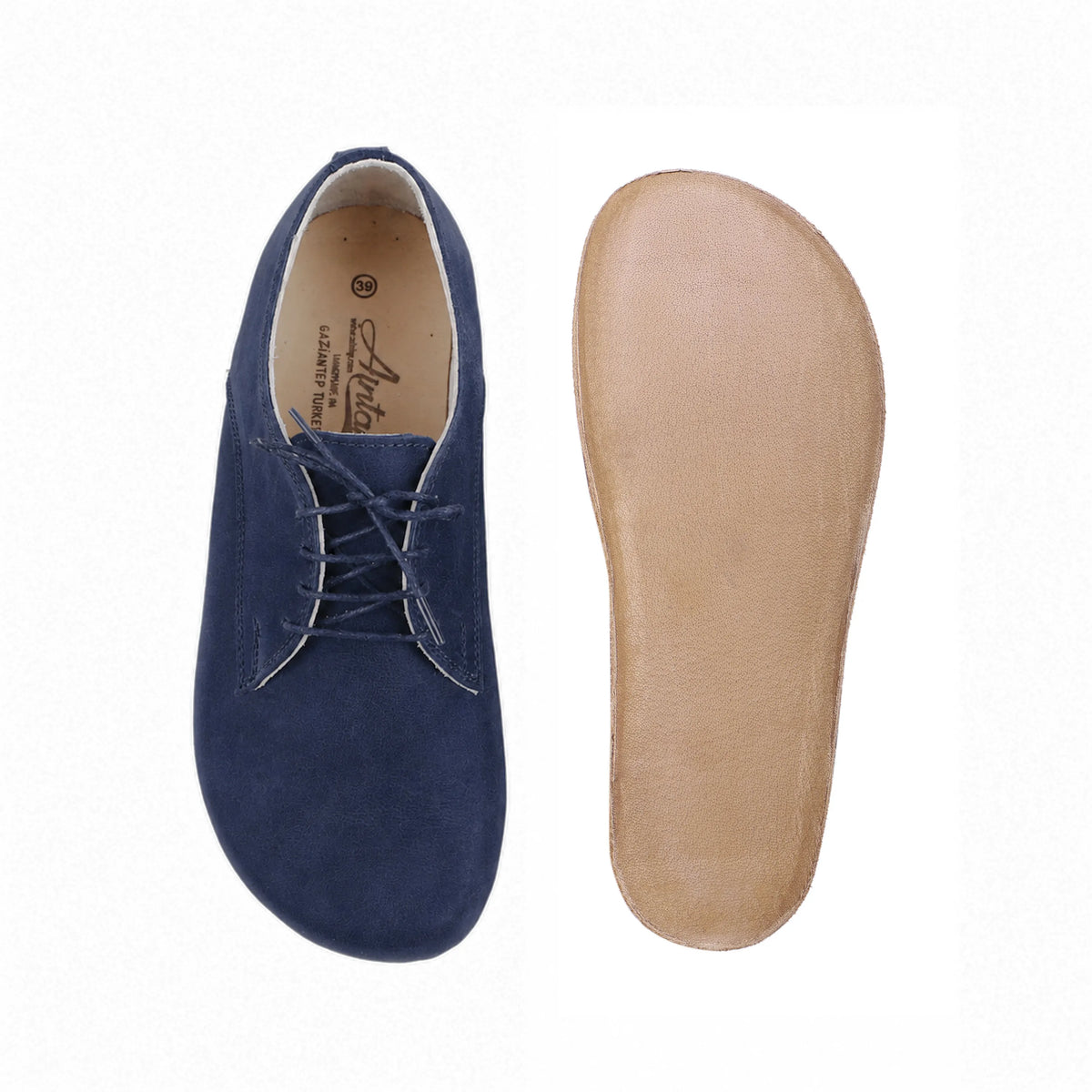 Suede Barefoot Oxford Shoes – Classic Sole — Leather Sole – Navy Blue