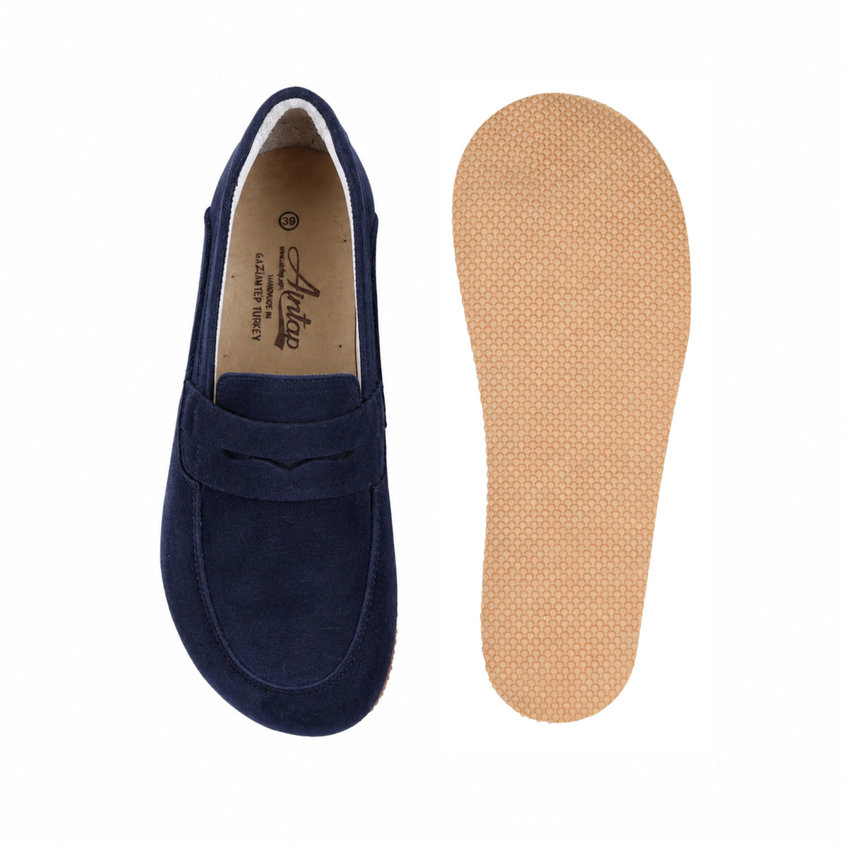 Suede Barefoot Penny Loafer Shoes – Rubber Sole – Navy Blue