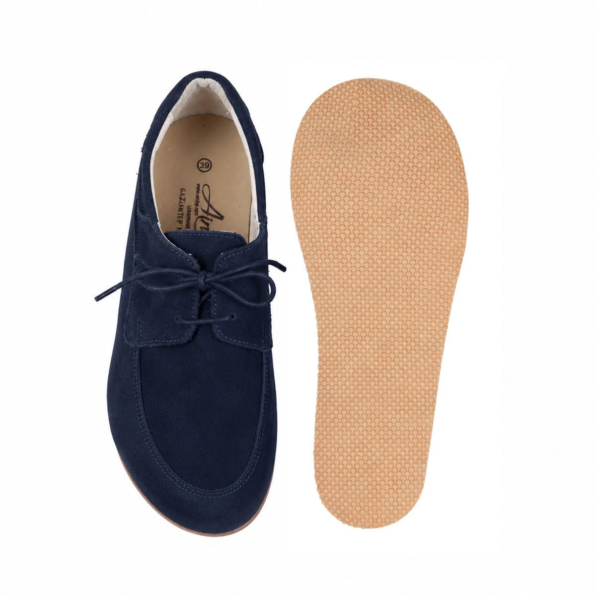 Suede Barefoot Laces Penny Loafer Shoes – Rubber Sole – Navy Blue