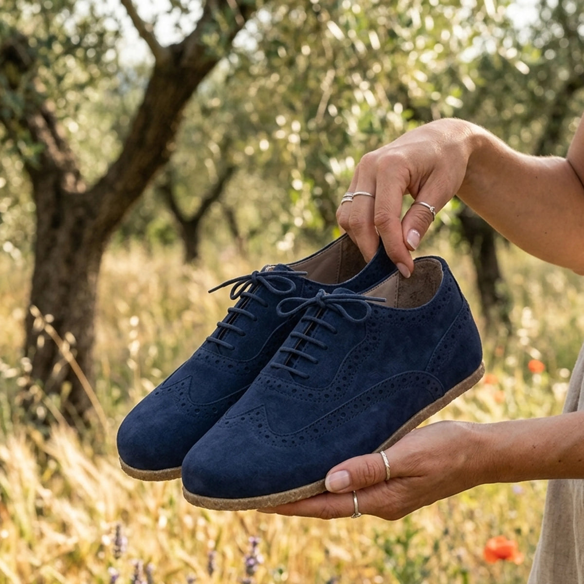 Suede Barefoot Moccasin Shoes – Classic Sole — Leather Sole – Navy Blue