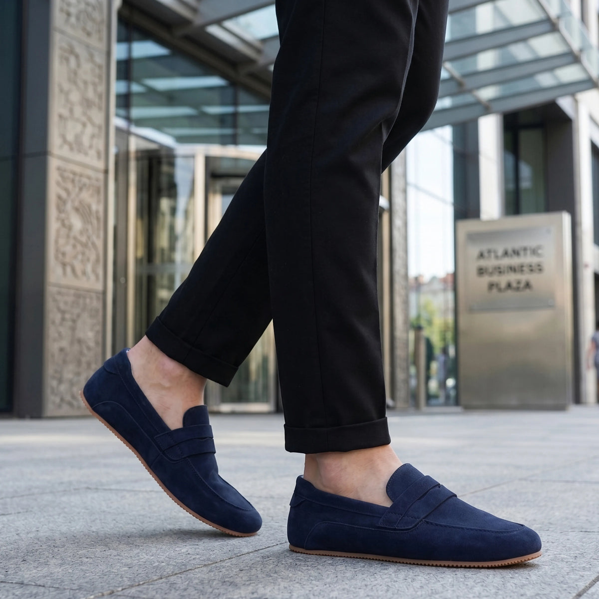 Suede Barefoot Penny Loafer Shoes – Rubber Sole – Navy Blue