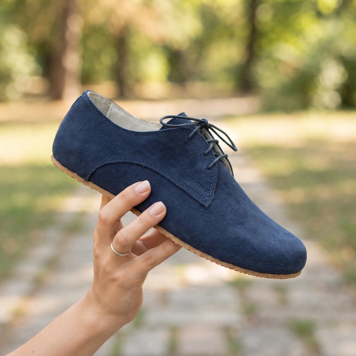 Suede Barefoot Oxford Shoes – Rubber Sole – Navy Blue