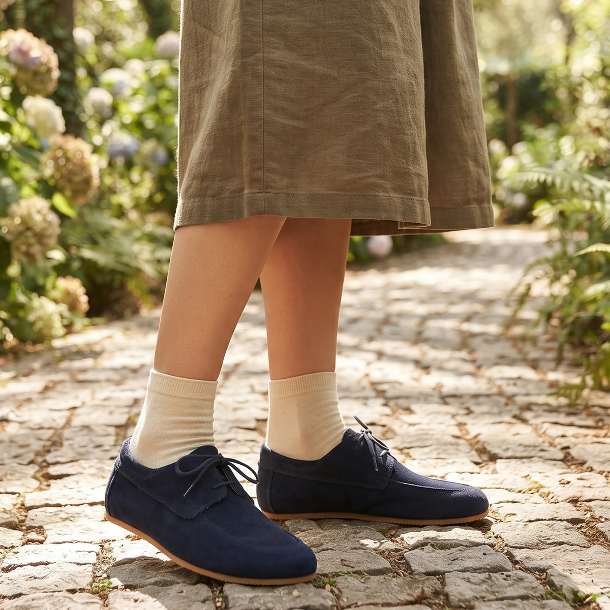 Suede Barefoot Laces Penny Loafer Shoes – Rubber Sole – Navy Blue