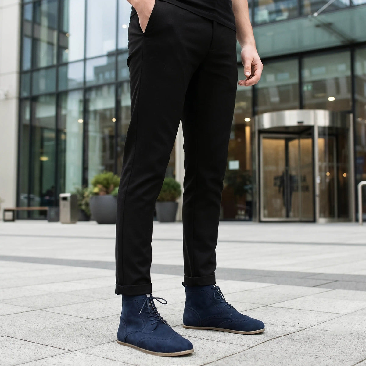 Suede Barefoot Moccasin Boots Shoes – Classic Sole — Leather Sole – Navy Blue