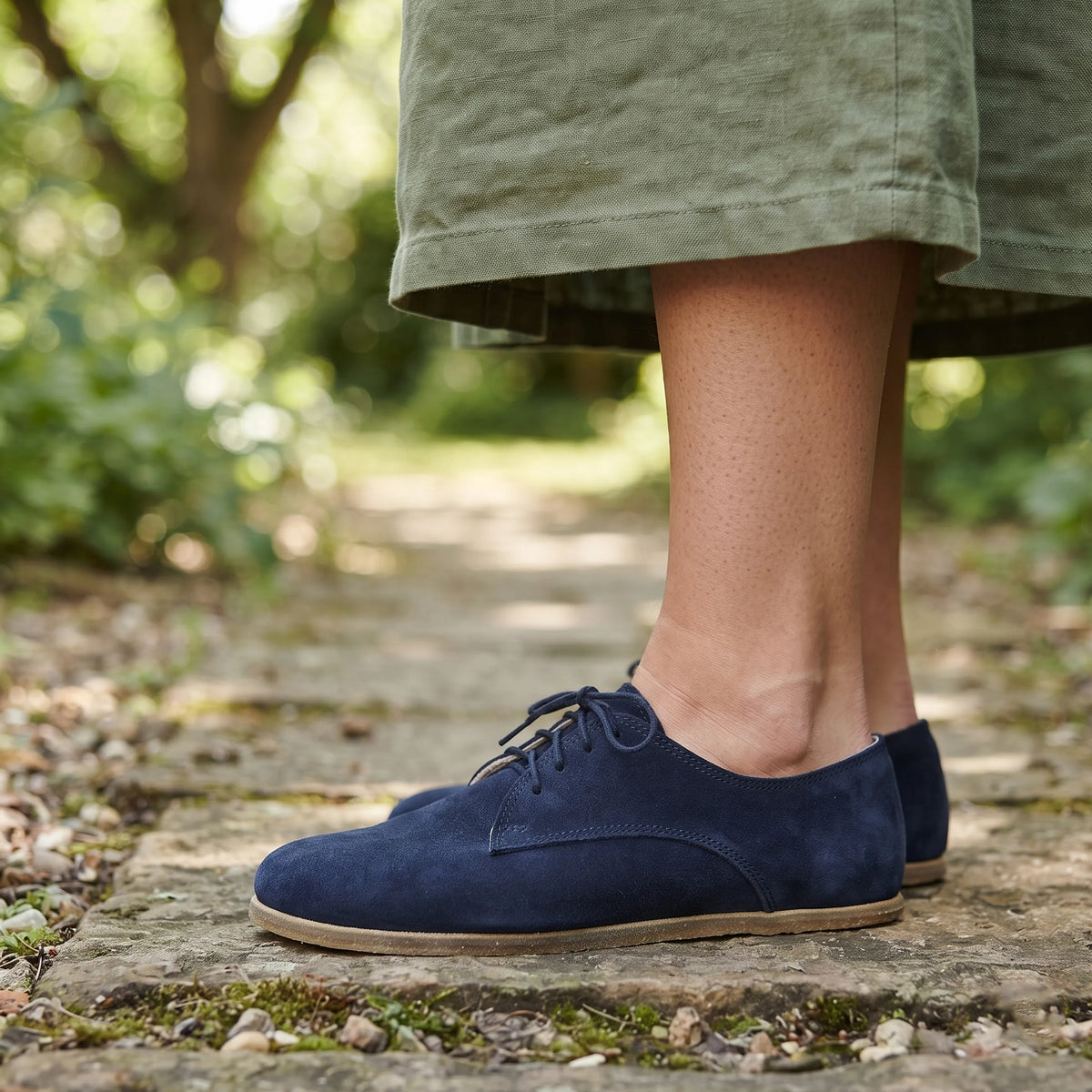 Suede Barefoot Oxford Shoes – Classic Sole — Leather Sole – Navy Blue