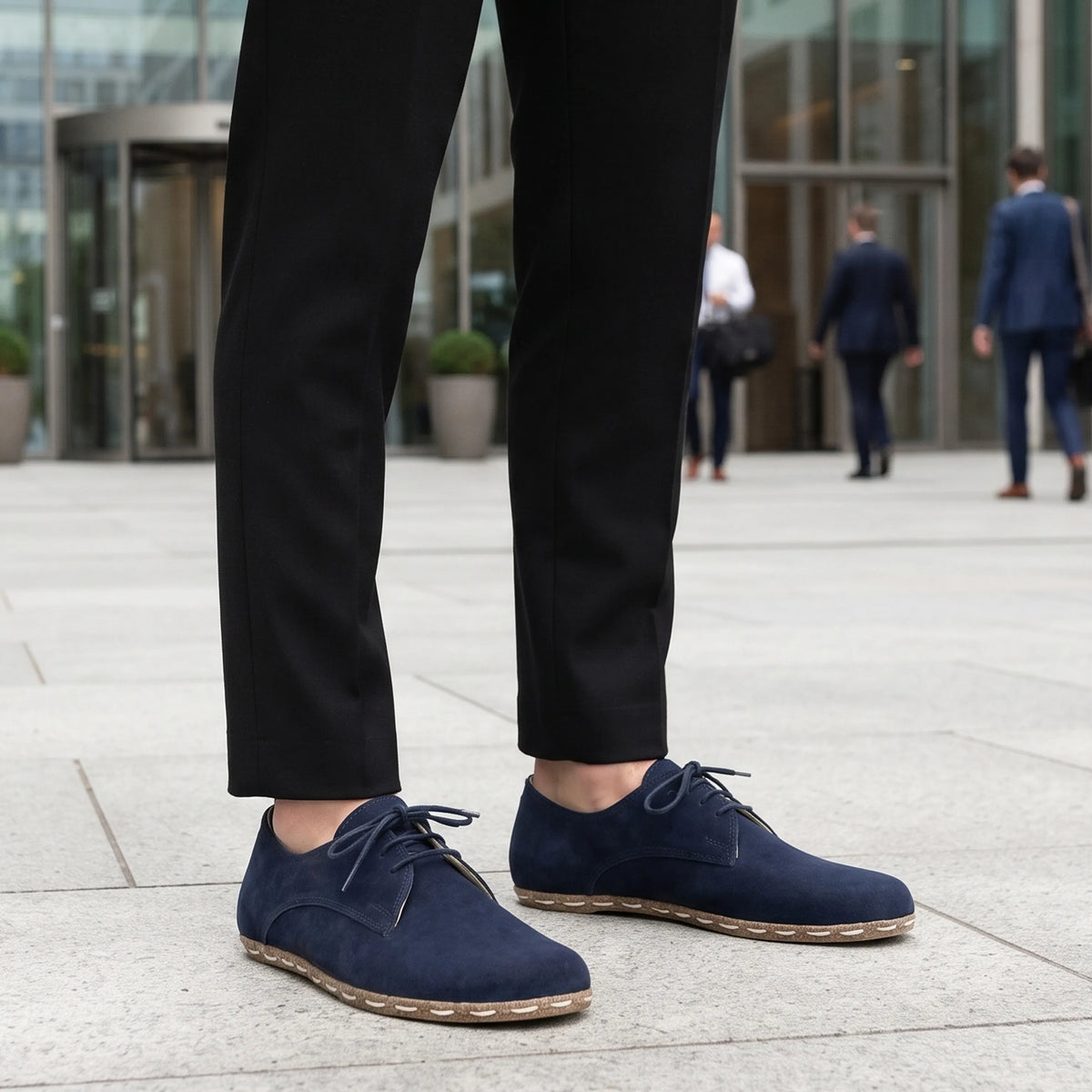 Suede Barefoot Oxford Shoes — Leather Sole – Navy Blue