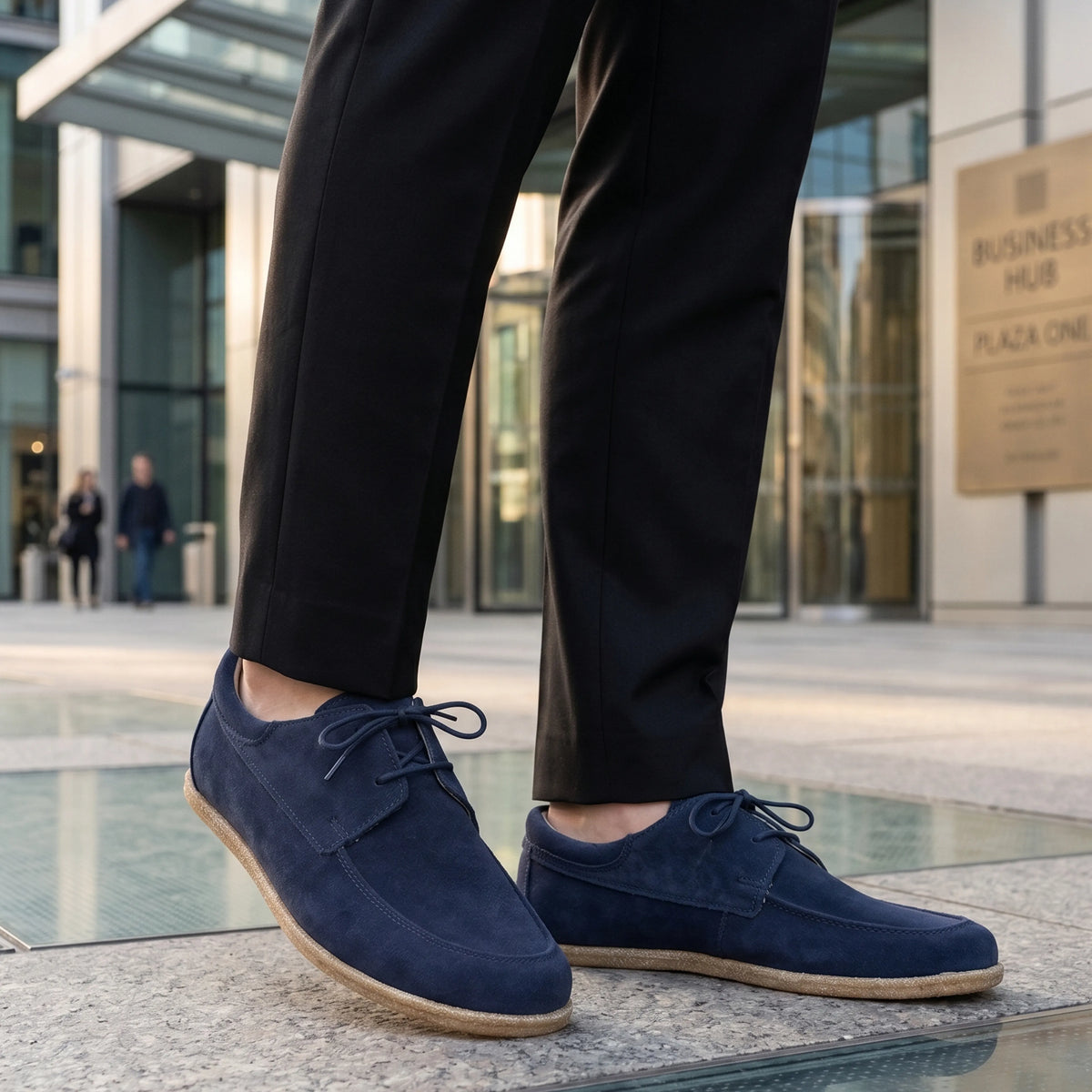 Suede Barefoot Laces Penny Loafer Shoes – Classic Sole — Leather Sole – Navy Blue