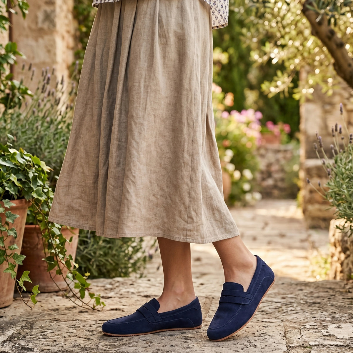 Suede Barefoot Penny Loafer Shoes – Rubber Sole – Navy Blue