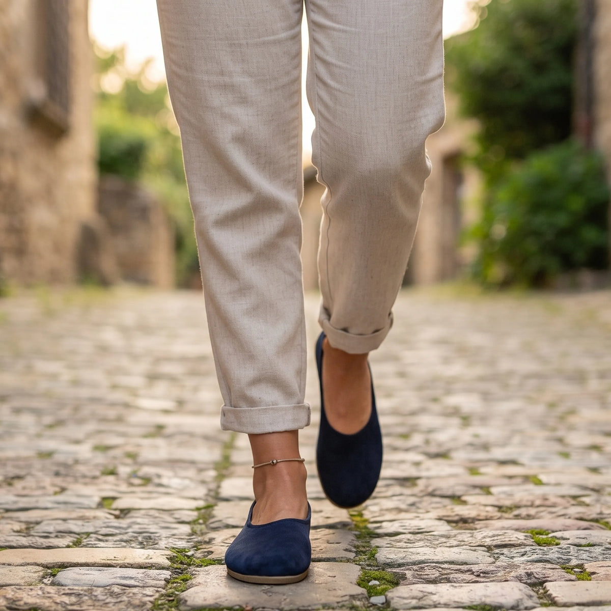 Suede Barefoot Ballet Shoes – Classic Sole — Leather Sole – Navy Blue