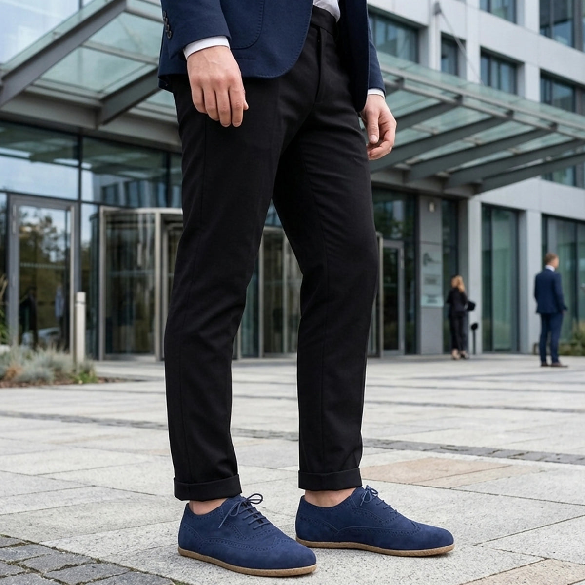 Suede Barefoot Moccasin Shoes – Classic Sole — Leather Sole – Navy Blue