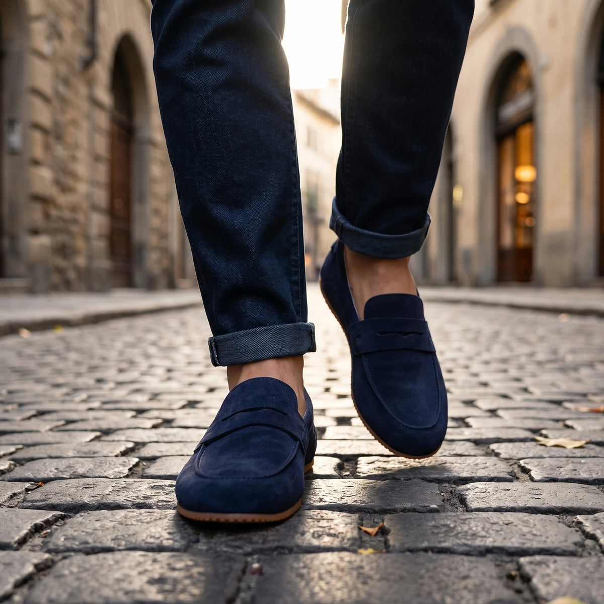 Suede Barefoot Penny Loafer Shoes – Rubber Sole – Navy Blue